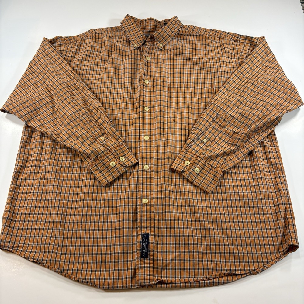 Vintage 90s American Eagle Plaid Shirt XL Button Up Orange Grunge Preppy Outdoor